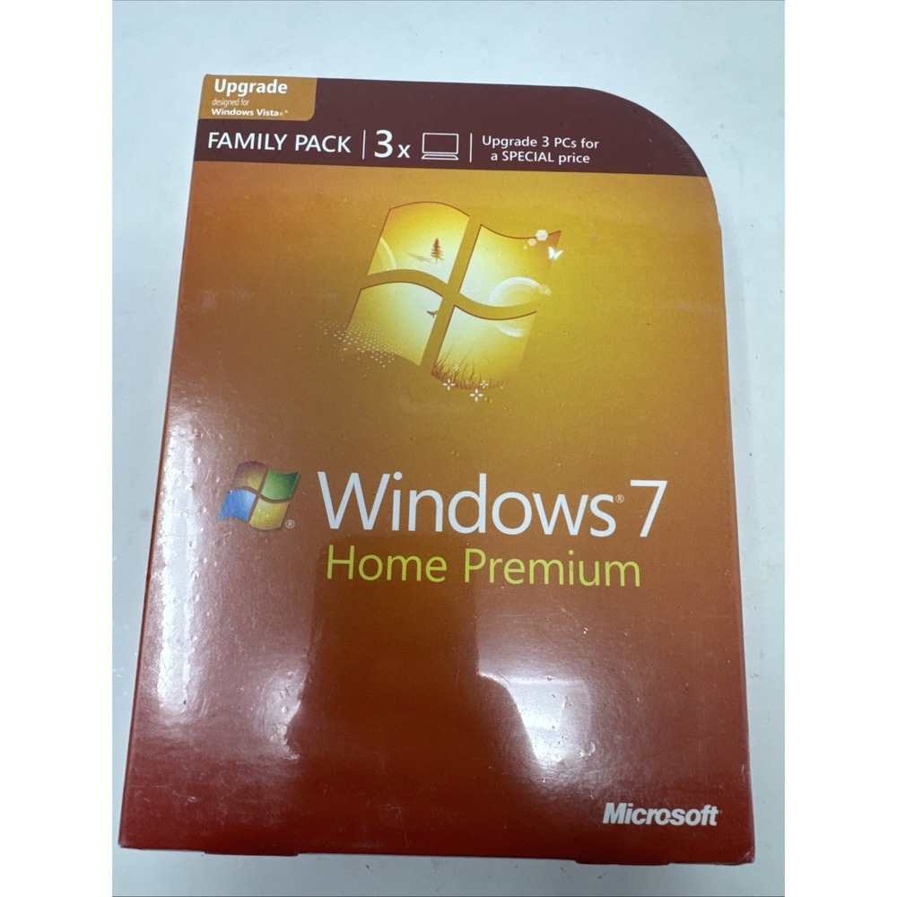 Microsoft Windows 7: Home Premium Upgrade‎ Family Pack (3x PCs) - New, Sealed